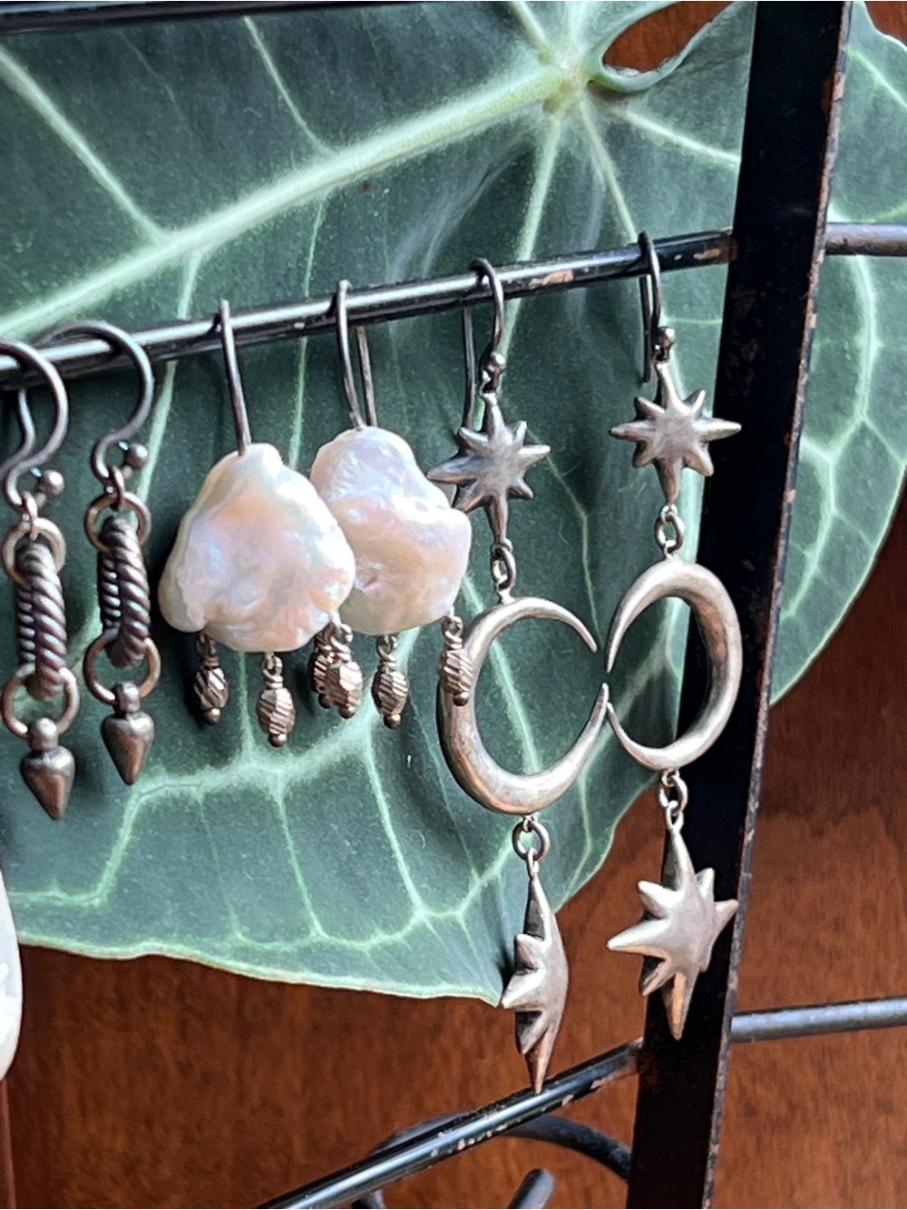 Set of Four Sterling Silver Dangle Earrings - Labradorite and White Pearl - Picture 4 of 5